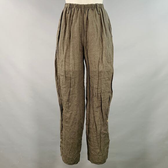 MILLER et BERTAUX Size S Grey Linen Wrinkled Elastic Waistband Casual Pants - Picture 1 of 5